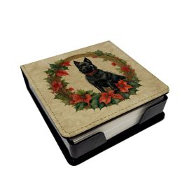 Schipperke Christmas Flowers PU Leather Note Paper Holder with Artist-Designed Cover, Desk Accessory, Office Gift