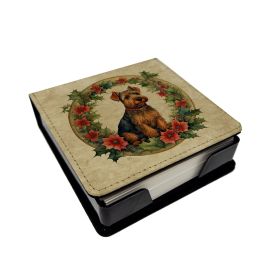 Welsh Terrier Christmas Flowers PU Leather Note Paper Holder with Artist-Designed Cover, Desk Accessory, Office Gift