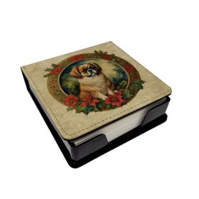 Tibetan Spaniel Christmas Flowers PU Leather Note Paper Holder with Artist-Designed Cover, Desk Accessory, Office Gift