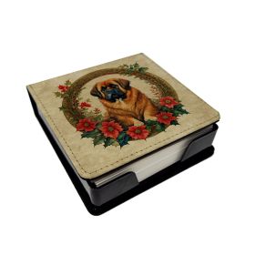 Tibetan Mastiff Christmas Flowers PU Leather Note Paper Holder with Artist-Designed Cover, Desk Accessory, Office Gift