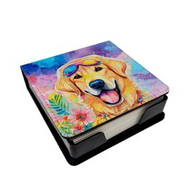 Yellow Labrador Hippie Dawg PU Leather Note Paper Holder with Artist-Designed Cover, Desk Accessory, Office Gift