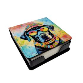 Black Labrador Hippie Dawg PU Leather Note Paper Holder with Artist-Designed Cover, Desk Accessory, Office Gift