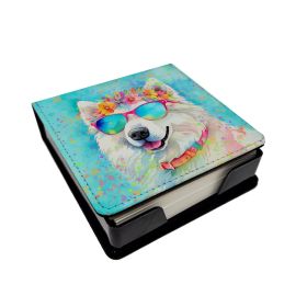 Samoyed Hippie Dawg PU Leather Note Paper Holder with Artist-Designed Cover, Desk Accessory, Office Gift