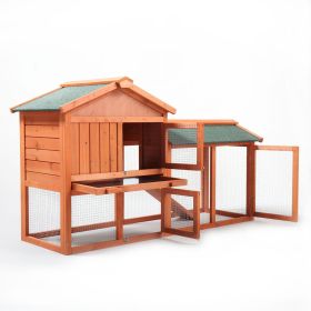 Large Wooden Rabbit Hutch Indoor and Outdoor Bunny Cage with a Removable Tray and a Waterproof Roof, Orange Red