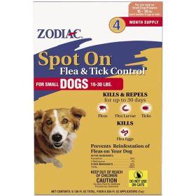 Zodiac Spot on Flea & Tick Controller for Dogs (Option: Small Dogs 16 to 30 lbs (4 Pack))