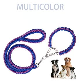 Eight-strand nylon braided dog collar leash dog chain impact blasting chain pet leash (Specification (L * W): S, colour: blue and purple)