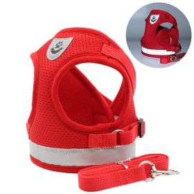 Dog Harnesses and dog leash set; Pet Chest Strap Vest Dog Towing Rope Reflective Breathable Dog Rope Pet Supplies (Specification (L * W): S, colour: red)