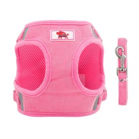 Dog Harnesses and dog leash set; New dog leash corduroy breathable dog chest strap reflective pet chest strap walking dog rope set (Specification (L * W): XL, colour: Pink)