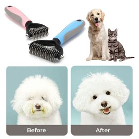 Grooming Brush For Pet Dog Cat Deshedding Tool Rake Comb Fur Remover Reduce 2-Side Dematting Tool For Dogs Cats Pets Grooming Brush Double Sided Shedd (Color: Blue, size: S)