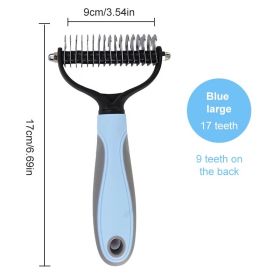 Grooming Brush For Pet Dog Cat Deshedding Tool Rake Comb Fur Remover Reduce 2-Side Dematting Tool For Dogs Cats Pets Grooming Brush Double Sided Shedd (Color: Blue, size: L)