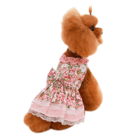 Dog Dress Bowknot Floral Dress Cute Rosette Dog Sundress Dog Princess Dresses (Color: Pink, size: XS)