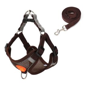 Small Dog Harness Puppy Harness and Leash Set with Reflective Strip for Small Dog Breeds (Color: Brown, size: M)