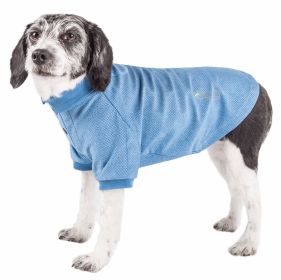 Pet Life Active 'Fur-Flexed' Relax-Stretch Wick-Proof Performance Dog Polo T-Shirt (Color: Blue, size: small)