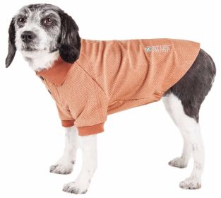 Pet Life Active 'Fur-Flexed' Relax-Stretch Wick-Proof Performance Dog Polo T-Shirt (Color: Brown, size: small)