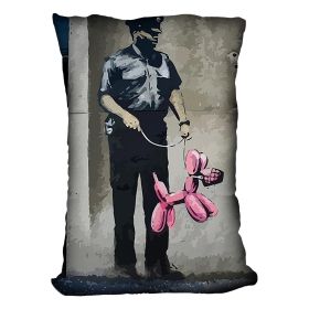 Banksy Security Guard With Pink Balloon Dog Cushion (Print: Single Sided, size: 18" x 18" / 45cm x 45cm)