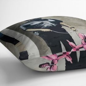 Banksy Security Guard With Pink Balloon Dog Cushion (Print: Double Sided, size: 12" x 12" / 30cm x 30cm)