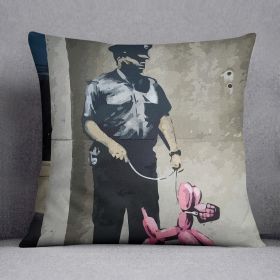 Banksy Security Guard With Pink Balloon Dog Cushion (Print: Single Sided, size: 12" x 12" / 30cm x 30cm)