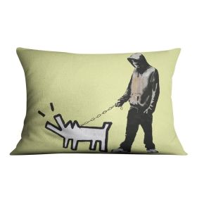 Banksy Keith Haring Dog Yellow Cushion (Print: Single Sided, size: 19" x 13" / 48cm x 33cm)