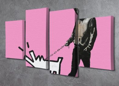 Banksy Keith Haring Dog Pink 4 Split Panel Canvas (Type: Standard Framed Canvas Print (Split-Panel), size: 51" x 35" / 130cm x 89cm (Approx))