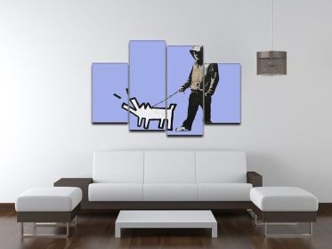 Banksy Keith Haring Dog Blue 4 Split Panel Canvas (Type: Standard Framed Canvas Print (Split-Panel), size: 67" x 44" / 170cm x 115cm (Approx))