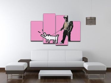 Banksy Keith Haring Dog Pink 4 Split Panel Canvas (Type: Premium Framed Canvas Print (Split-Panel), size: 51" x 35" / 130cm x 89cm (Approx))