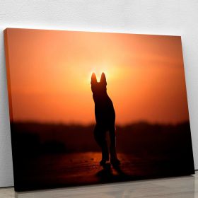 Dog backlight silhouette in sunset Canvas Print or Poster (Type: Standard Framed Canvas Print, size: 60" x 40" / 150cm x 100cm (approx))