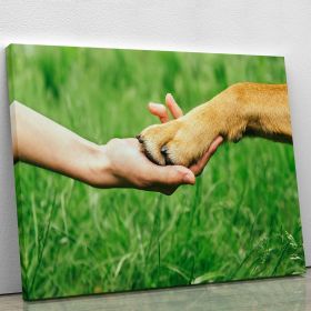 Dog paw and human hand are doing handshake Canvas Print or Poster (Type: Premium Framed Canvas Print, size: 60" x 40" / 150cm x 100cm (approx))