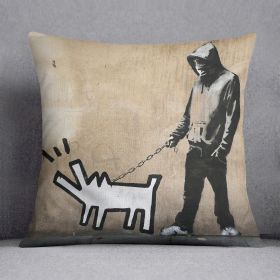 Banksy Keith Haring Dog Cushion (Print: Single Sided, size: 12" x 12" / 30cm x 30cm)