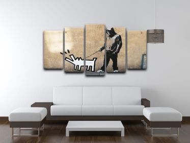 Banksy Keith Haring Dog 5 Split Panel Canvas (Type: Premium Framed Canvas Print (Split-Panel), size: 104" x 48" / 265cm x 120cm (Approx))