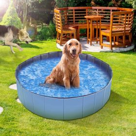 Foldable Pet Swimming Pool PVC Kiddie Baby Dog Swim Pool Bathing Tub Playmat Kids Pools (Color: Blue)