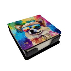 Pomeranian Hippie Dawg PU Leather Note Paper Holder with Artist-Designed Cover, Desk Accessory, Office Gift (Default: Default)