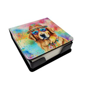 Golden Retriever Hippie Dawg PU Leather Note Paper Holder with Artist-Designed Cover, Desk Accessory, Office Gift (Default: Default)