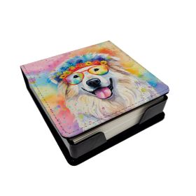 Great Pyrenees Hippie Dawg PU Leather Note Paper Holder with Artist-Designed Cover, Desk Accessory, Office Gift (Default: Default)