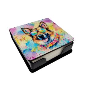 German Shepherd Hippie Dawg PU Leather Note Paper Holder with Artist-Designed Cover, Desk Accessory, Office Gift (Default: Default)