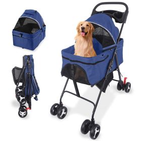 3 in 1 Dog Stroller, 4 Wheels Pet Stroller Dog Cat Stroller for Medium Small Dog Cats Up to 50lbs (Color: Blue)