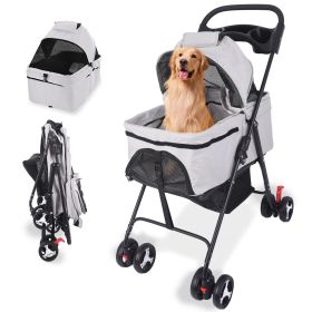 3 in 1 Dog Stroller, 4 Wheels Pet Stroller Dog Cat Stroller for Medium Small Dog Cats Up to 50lbs (Color: Grey)