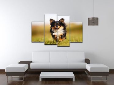 Chihuahua dog running towards the camera in a grass field 4 Split Panel Canvas (Type: Standard Framed Canvas Print (Split-Panel), size: 67" x 44" / 170cm x 115cm (Approx))