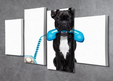 French bulldog dog on the phone or telephone in mouth 4 Split Panel Canvas (Type: Standard Framed Canvas Print (Split-Panel), size: 51" x 35" / 130cm x 89cm (Approx))