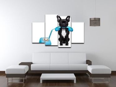 French bulldog dog on the phone or telephone in mouth 4 Split Panel Canvas (Type: Standard Framed Canvas Print (Split-Panel), size: 67" x 44" / 170cm x 115cm (Approx))